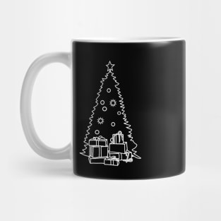 White Line Drawing Christmas Tree and Gift Boxes Mug